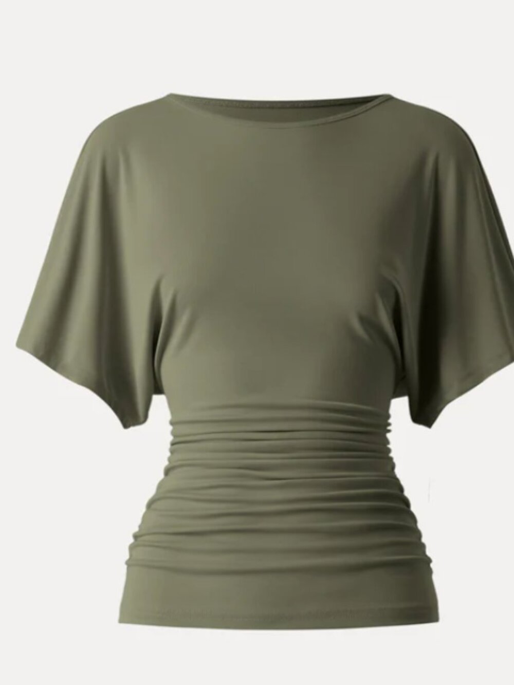 OGL Sandwashed Effortless Boatneck Batwing Sleeve Side Ruched Top Size M NWT